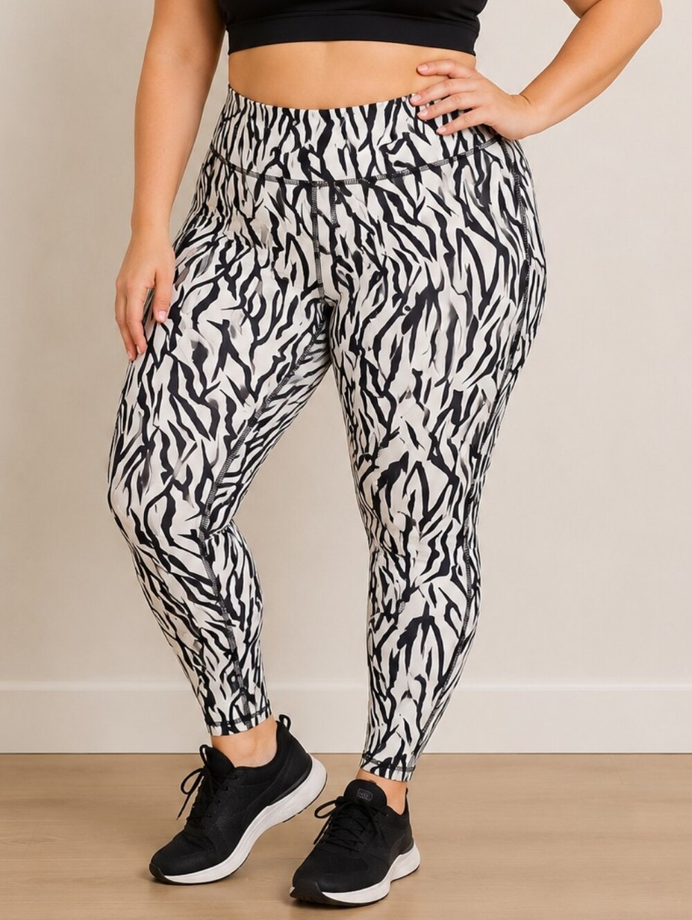 ZYIA Black & White Zebra Print High-Waist Leggings